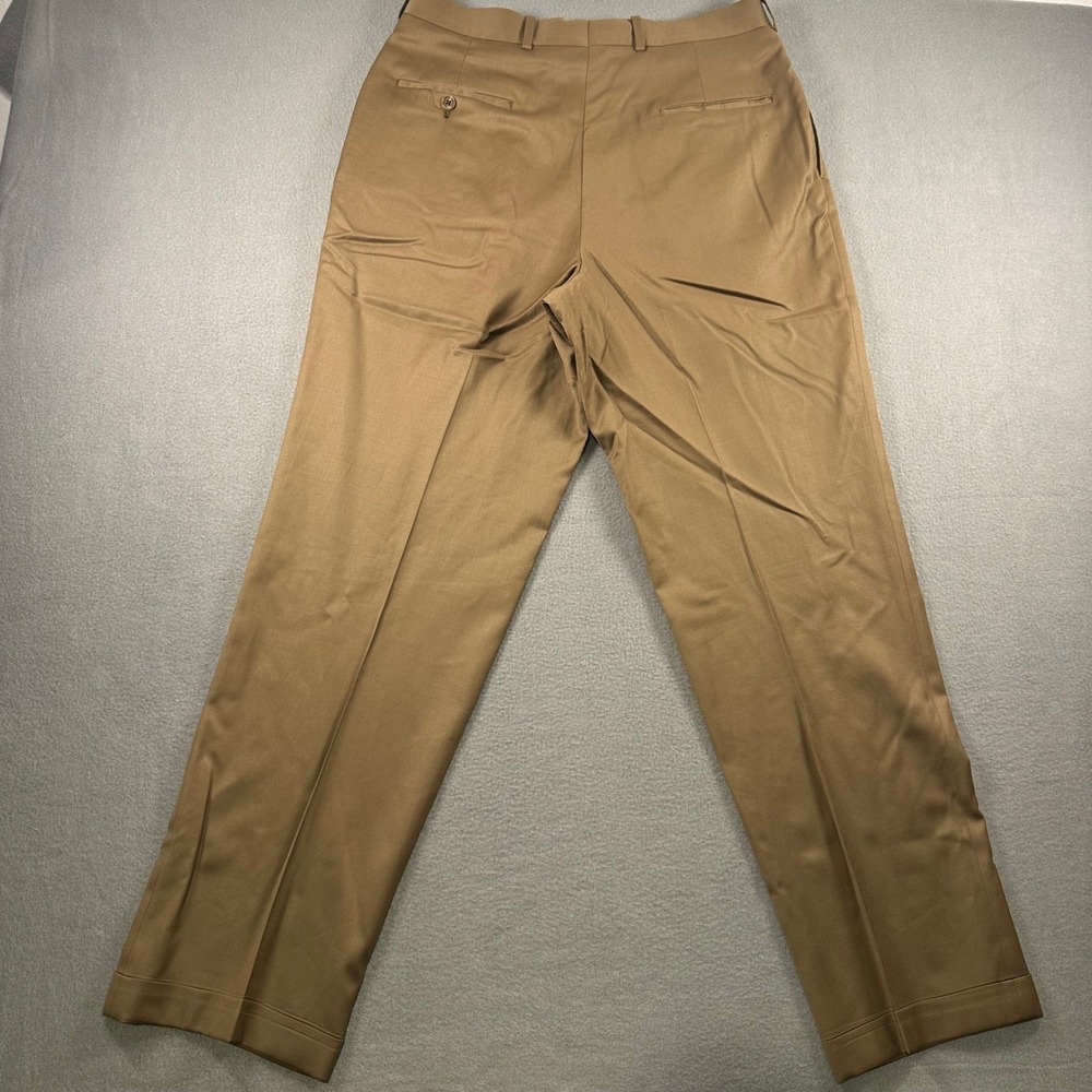 Tom James Executive Collection Mens 34 Tan Pleated Dress Pants Hand Tailored USA - Picture 7 of 10